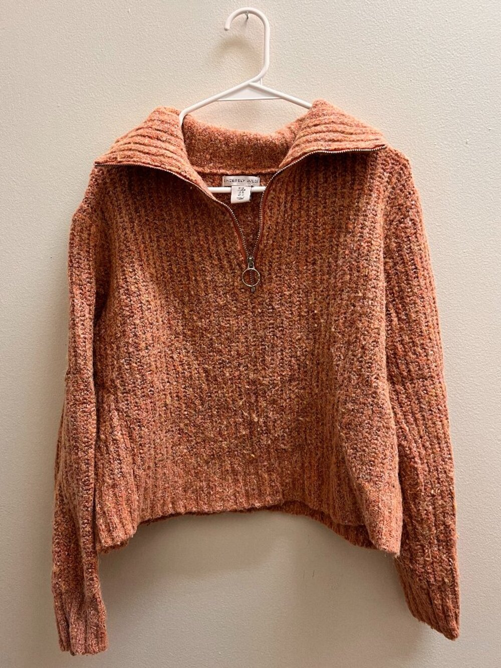 Sincerely Jules Rust Orange Quarter Zip Knit Sweater M